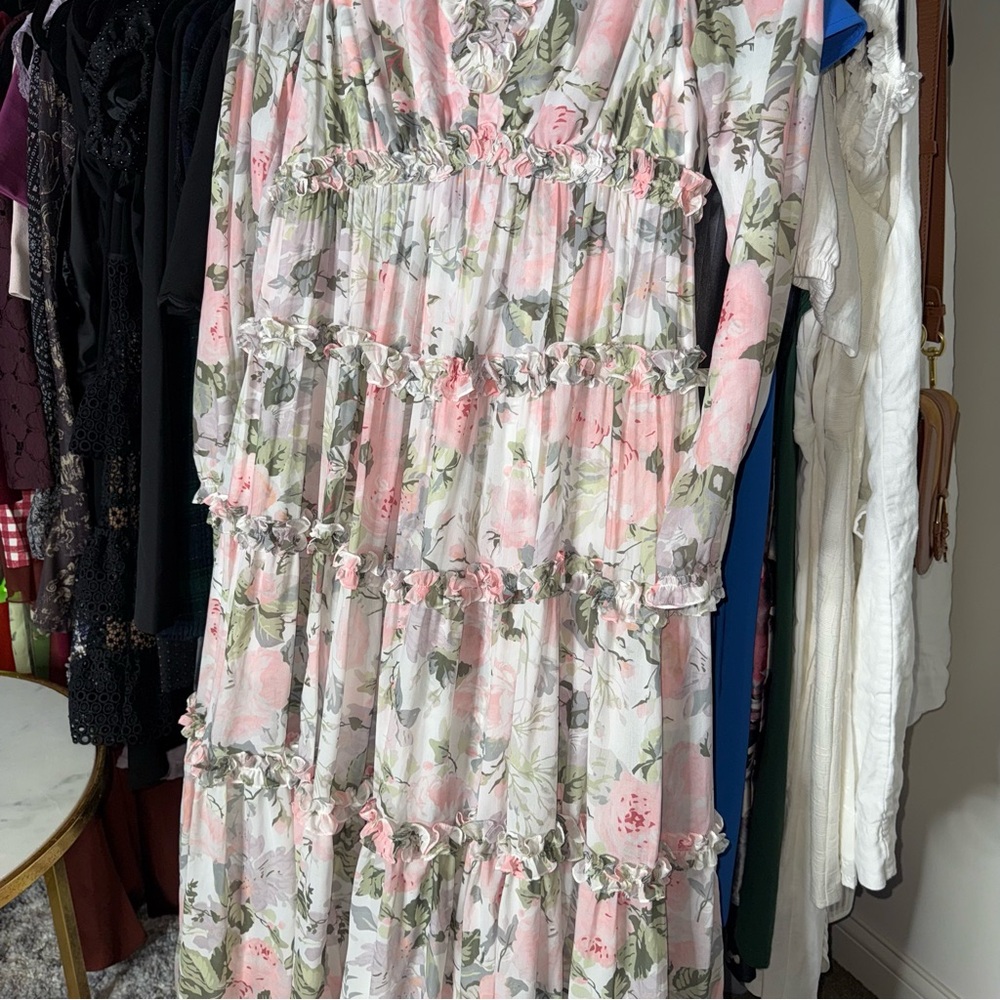 Needle & Thread Rose Powder Chiffon Tiered Romantic Whimsical Gown in Moonshine - Picture 8 of 15